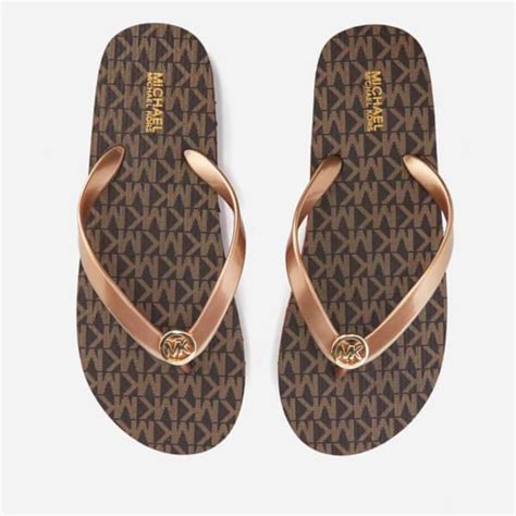 michael kors brown and gold flip flops|michael kors wedge flip flops.